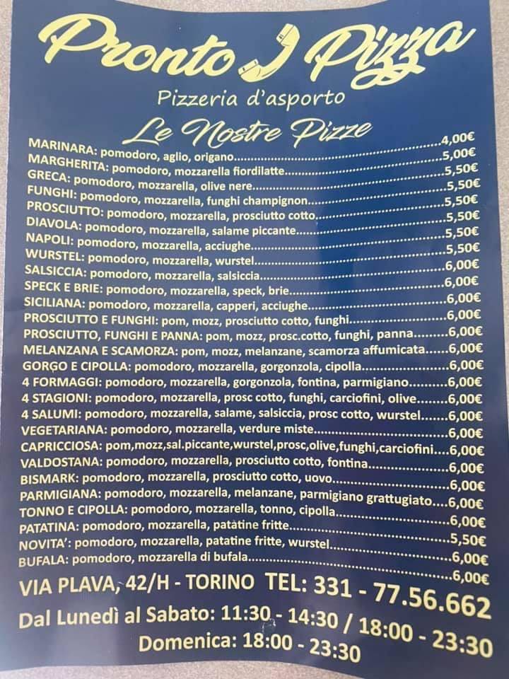 Menu di Pronto Pizza 