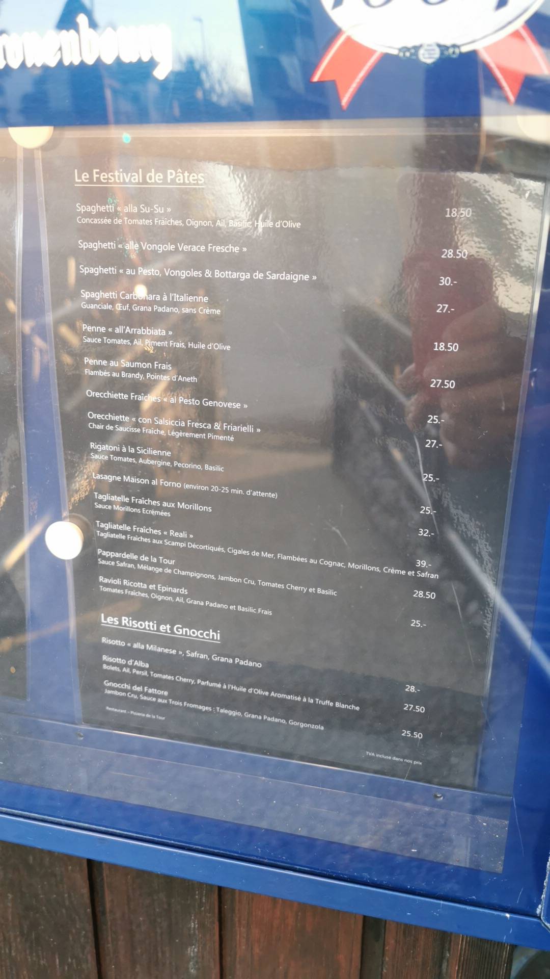 Menu de Restaurant de la Tour