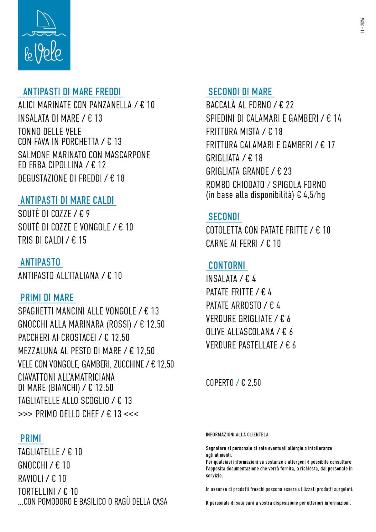 Menu di Ristorante Le Vele 