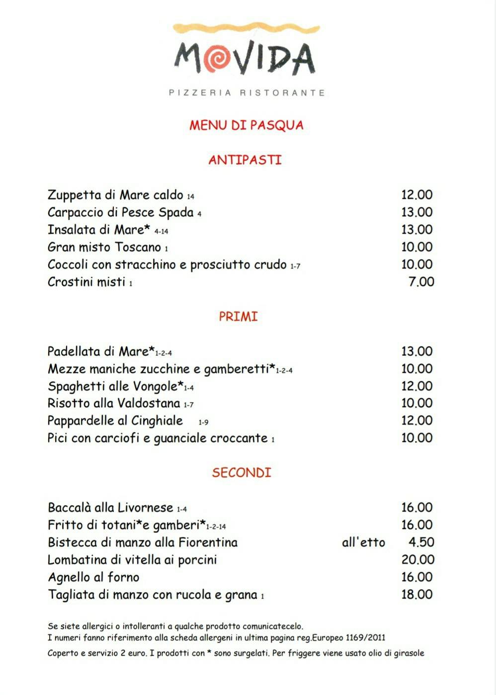Menu di Ristorante Pizzeria Movida 