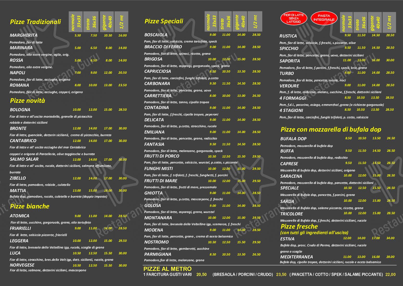 Menu di Pizzeria Spicchio di Perpoli Mattia - pasti e bevande