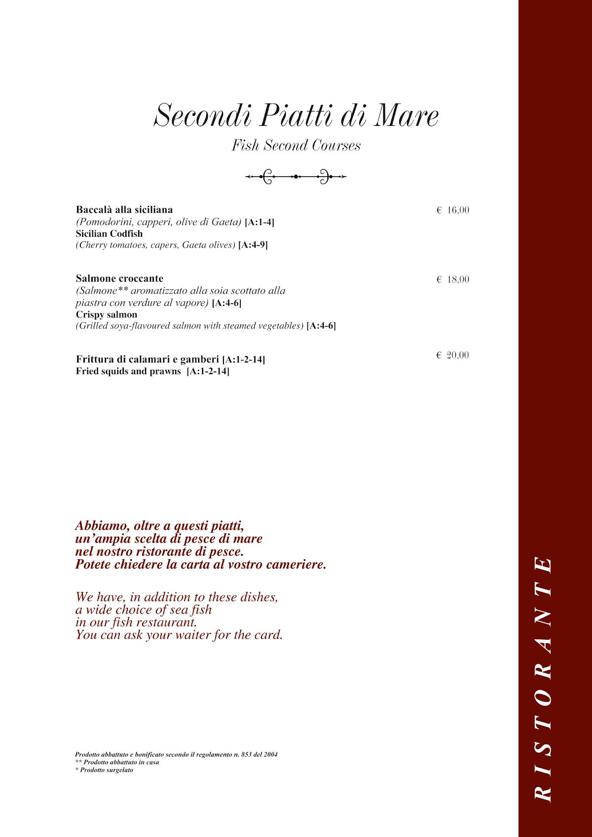 Menu di Taverna Rossini 