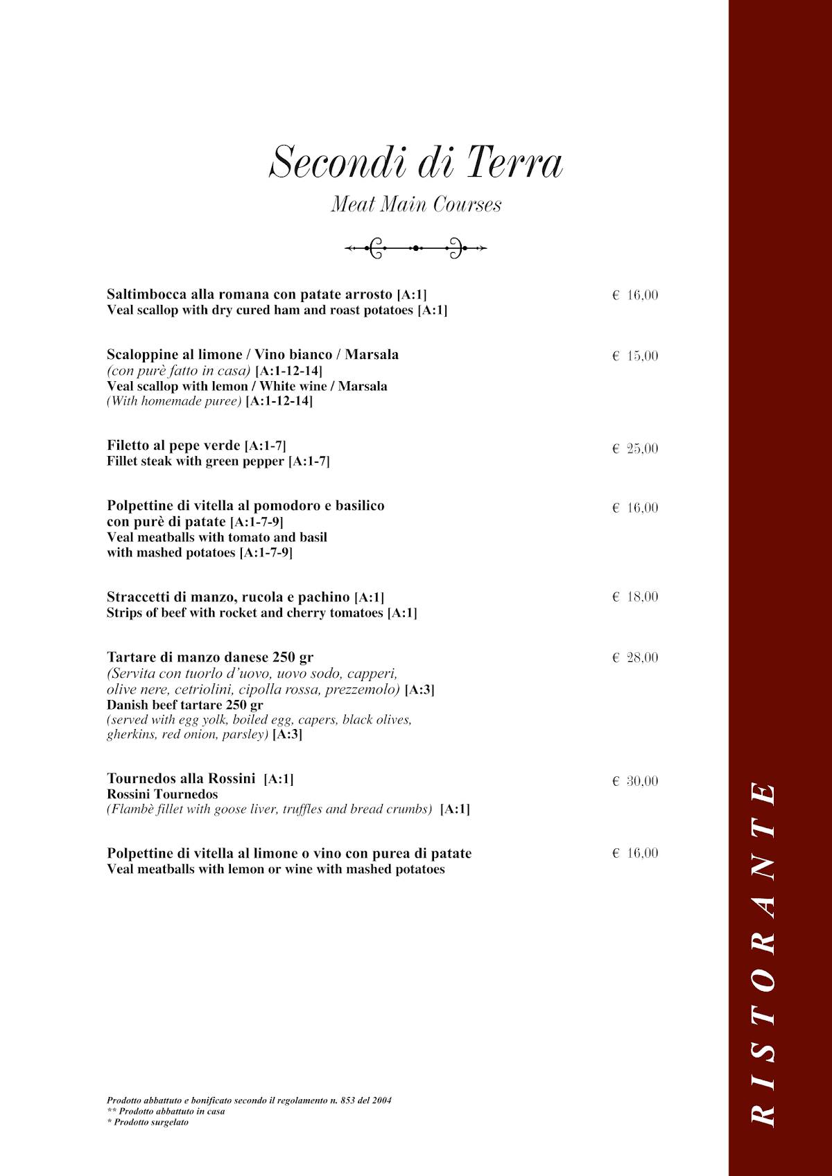 Menu di Taverna Rossini 