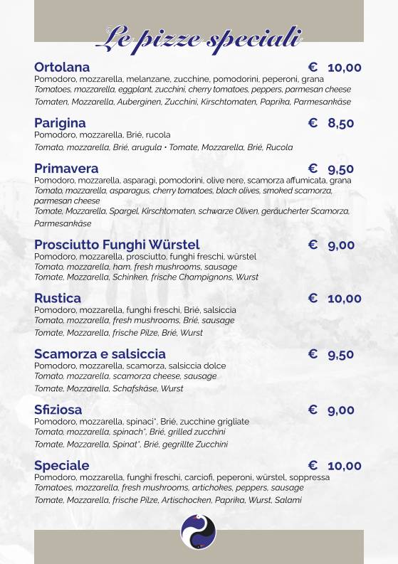 Menu di Pizzeria Trattoria Cygnus 