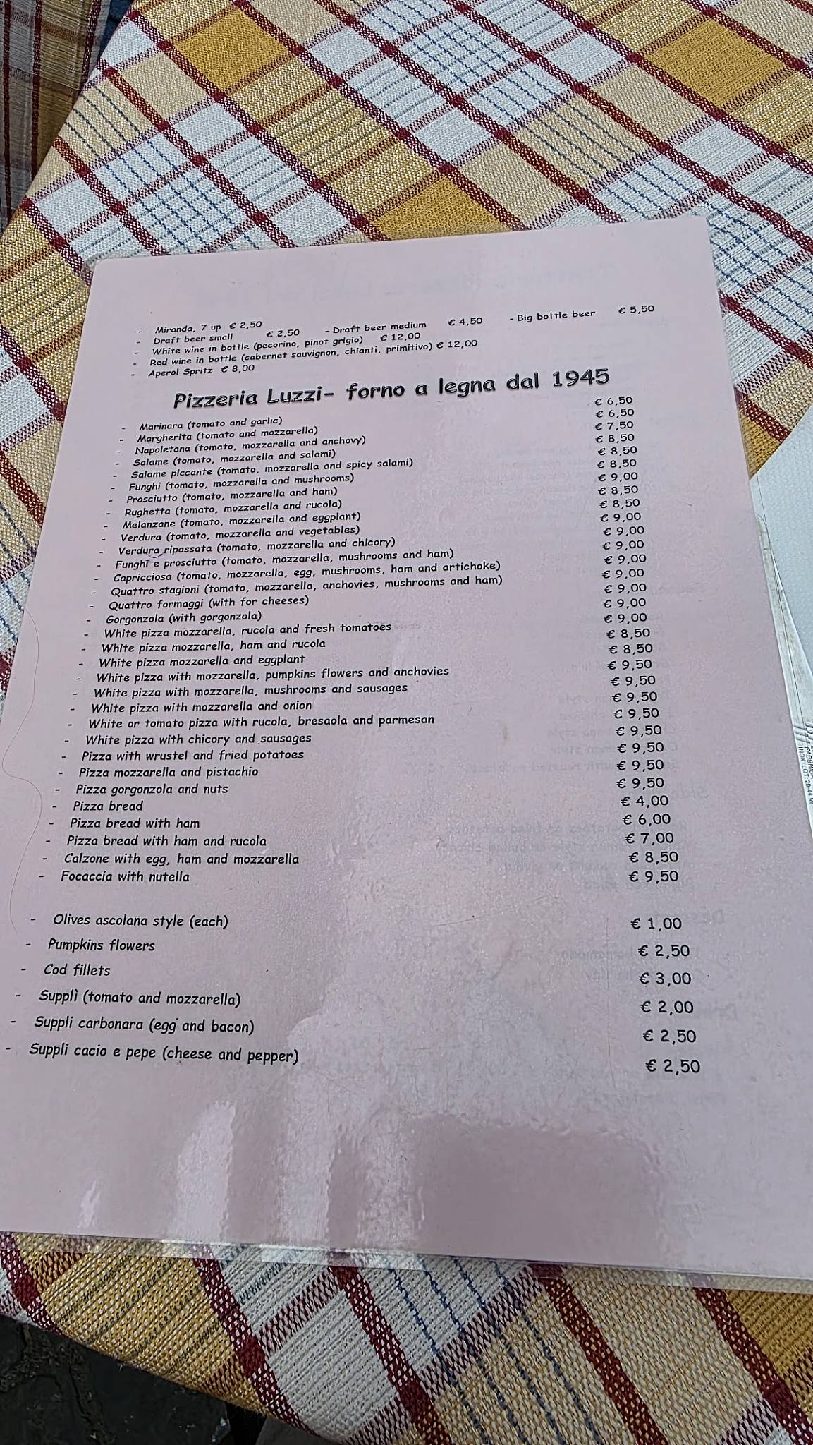 Menu di Trattoria Luzzi 