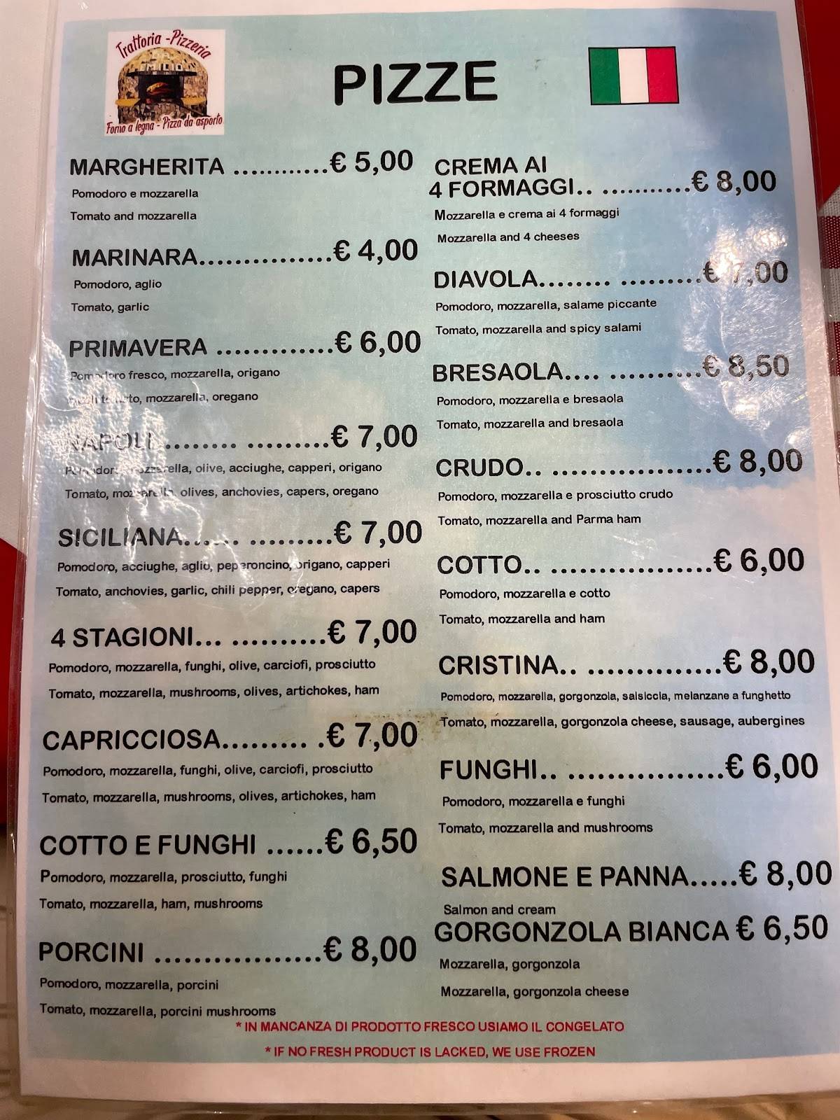 Menu di Pizzeria Trattoria da Emilio