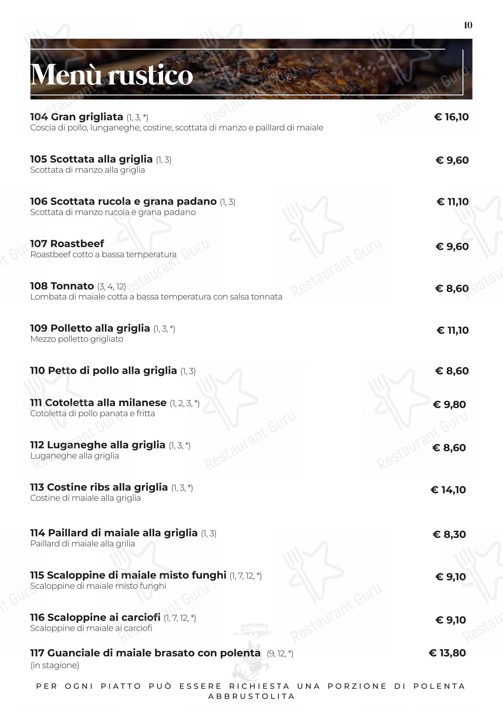 Menu per Pizzeria Trattoria da Giorgio in Roverbella