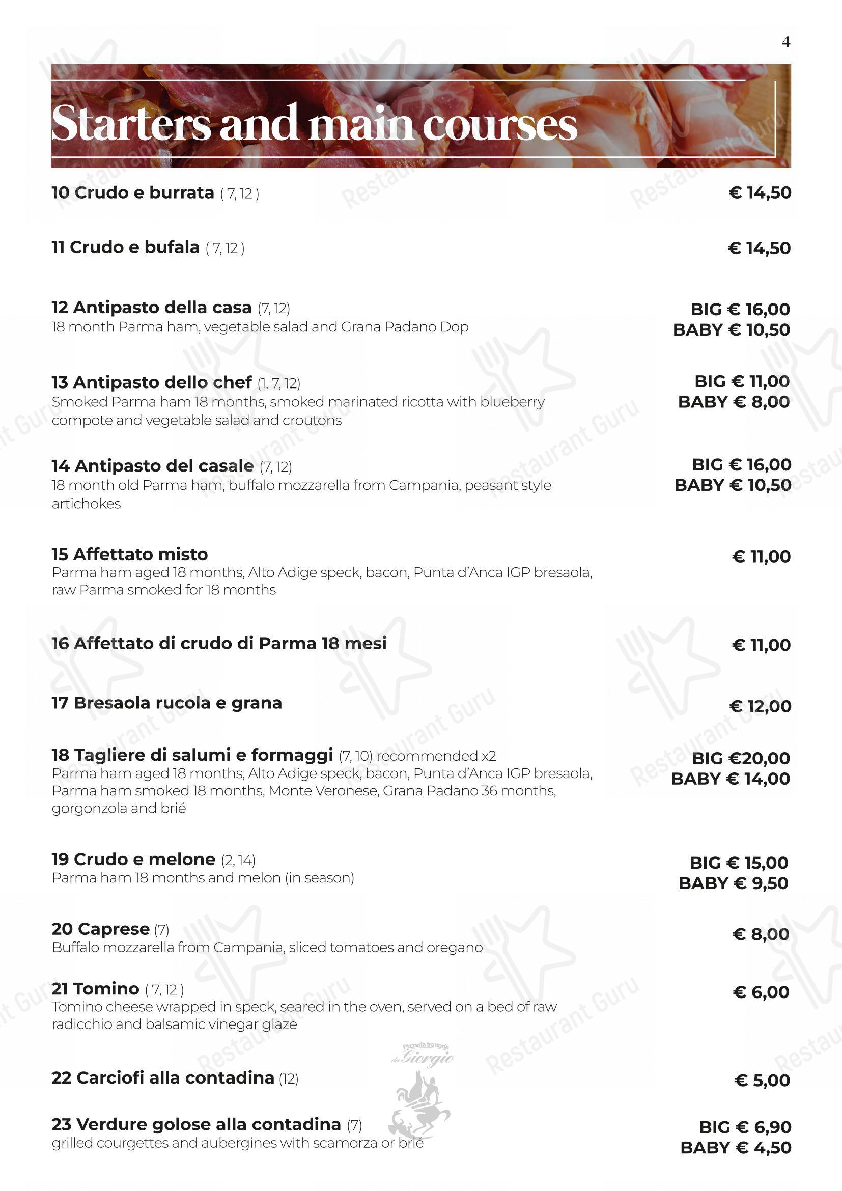 Menu bar per Pizzeria Trattoria da Giorgio pizzeria