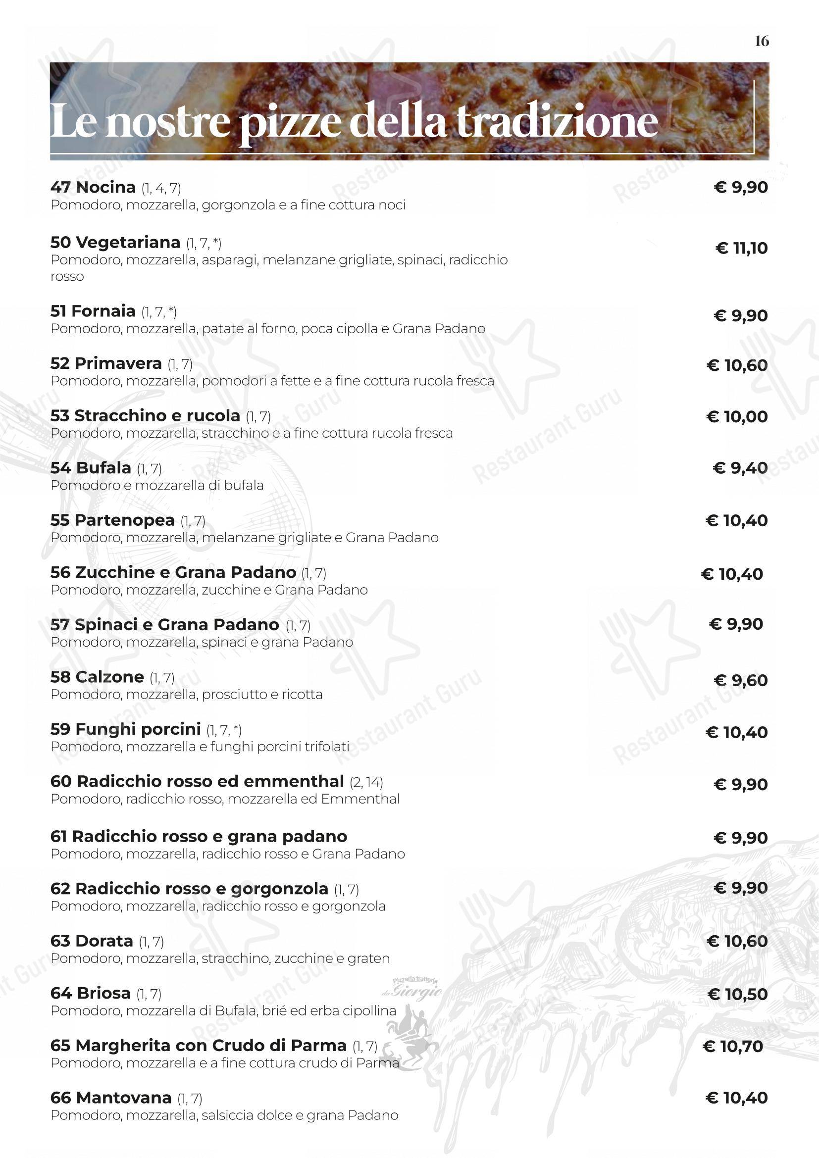Menu per Pizzeria Trattoria da Giorgio pizzeria