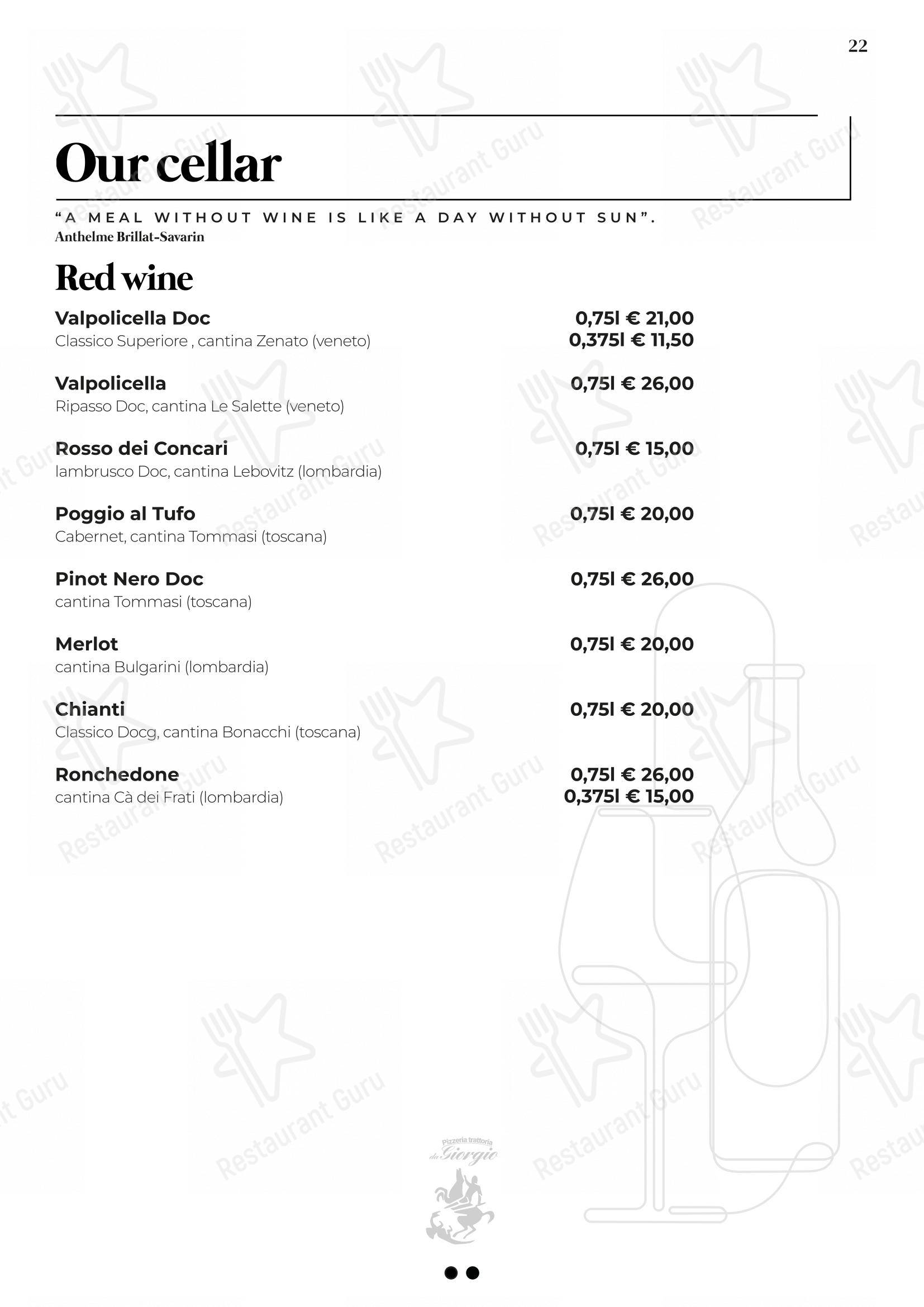 Menu bar per Pizzeria Trattoria da Giorgio pizzeria