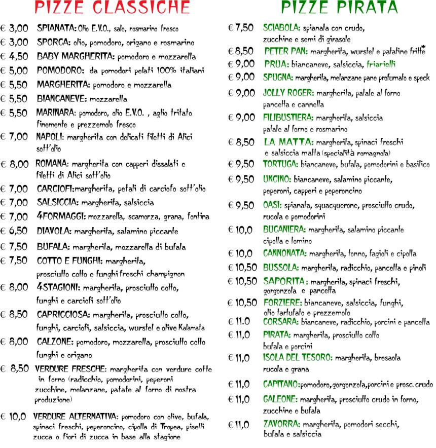 Menu di Pizzeria da Asporto Pizza Pirata 