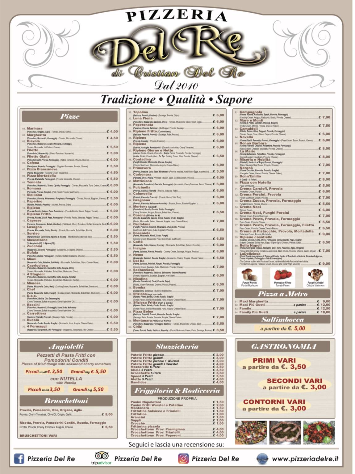 Menu di Pizzeria del Re 