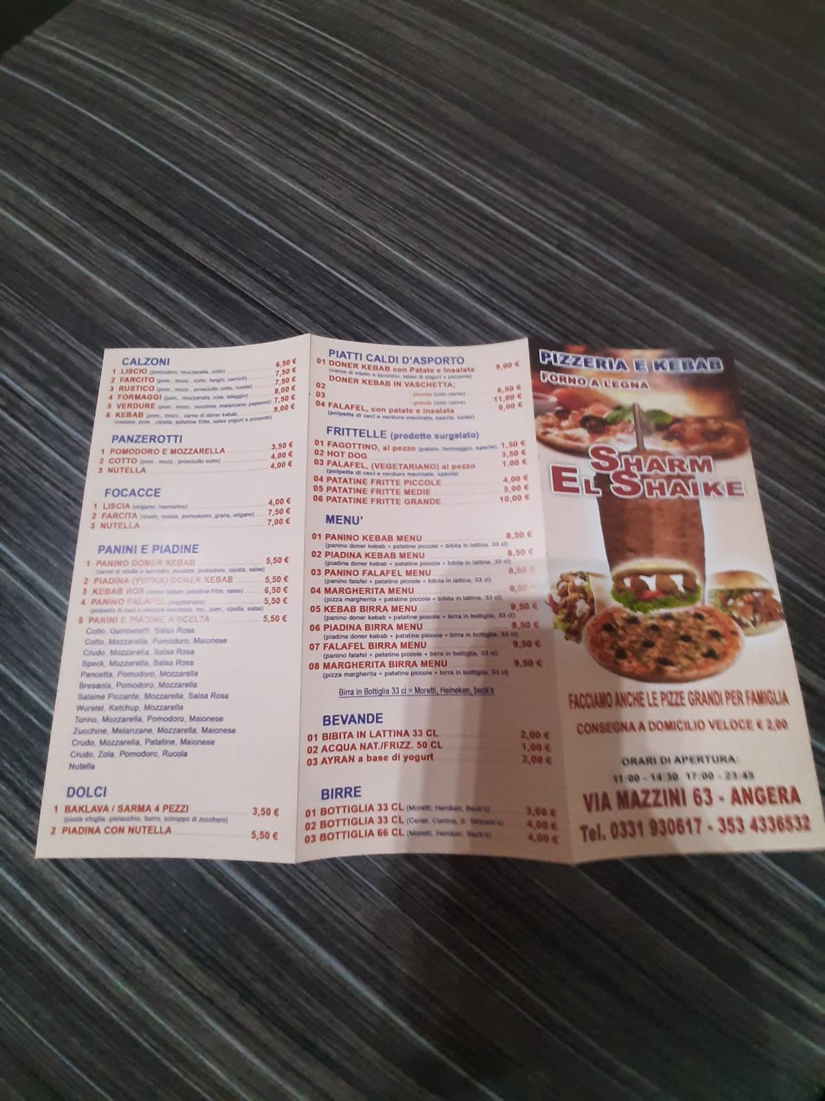 Menu di Pizzeria kebab angera 