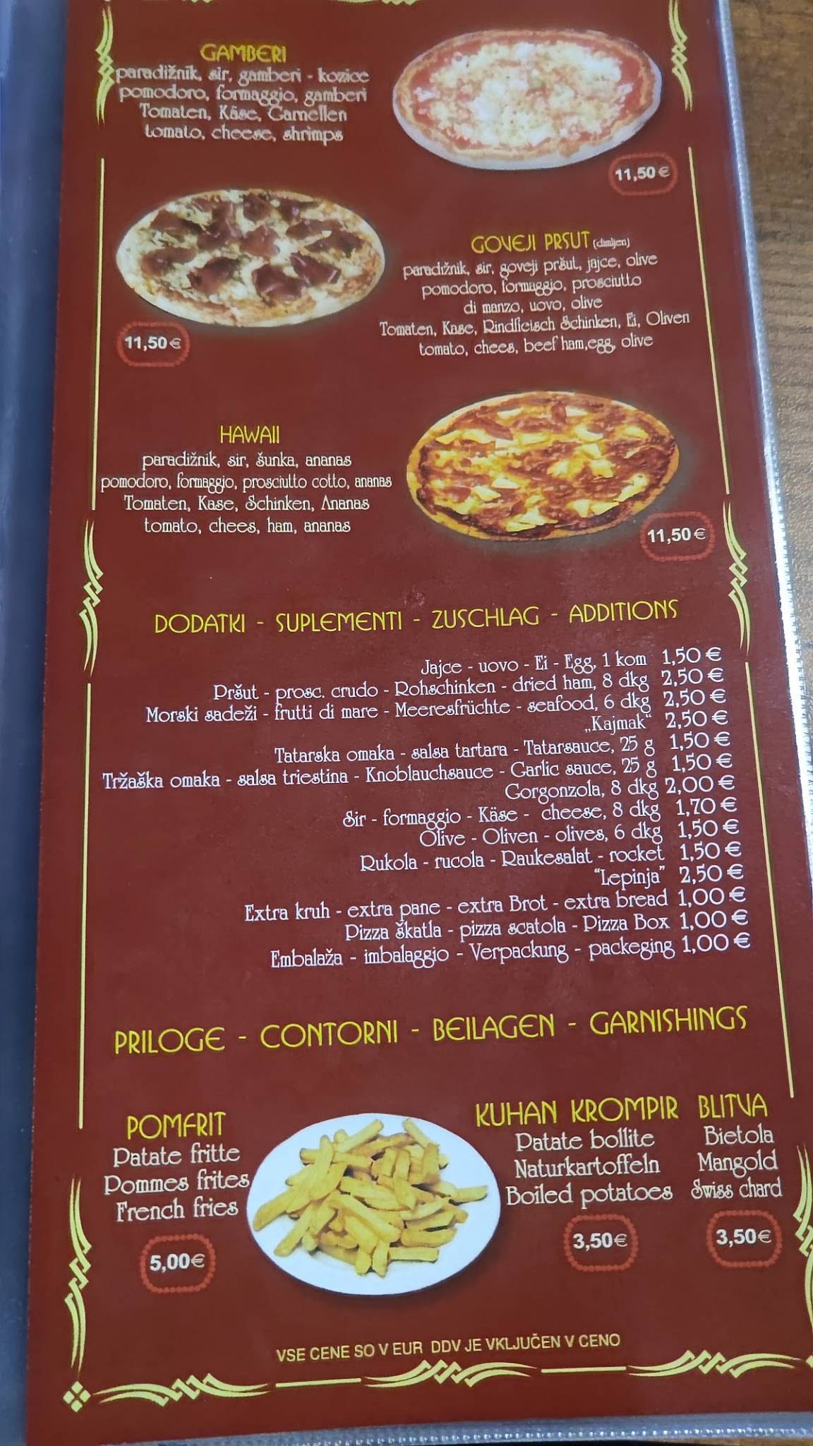 Menu di Pizzeria park Izet Durmišević s.p. 