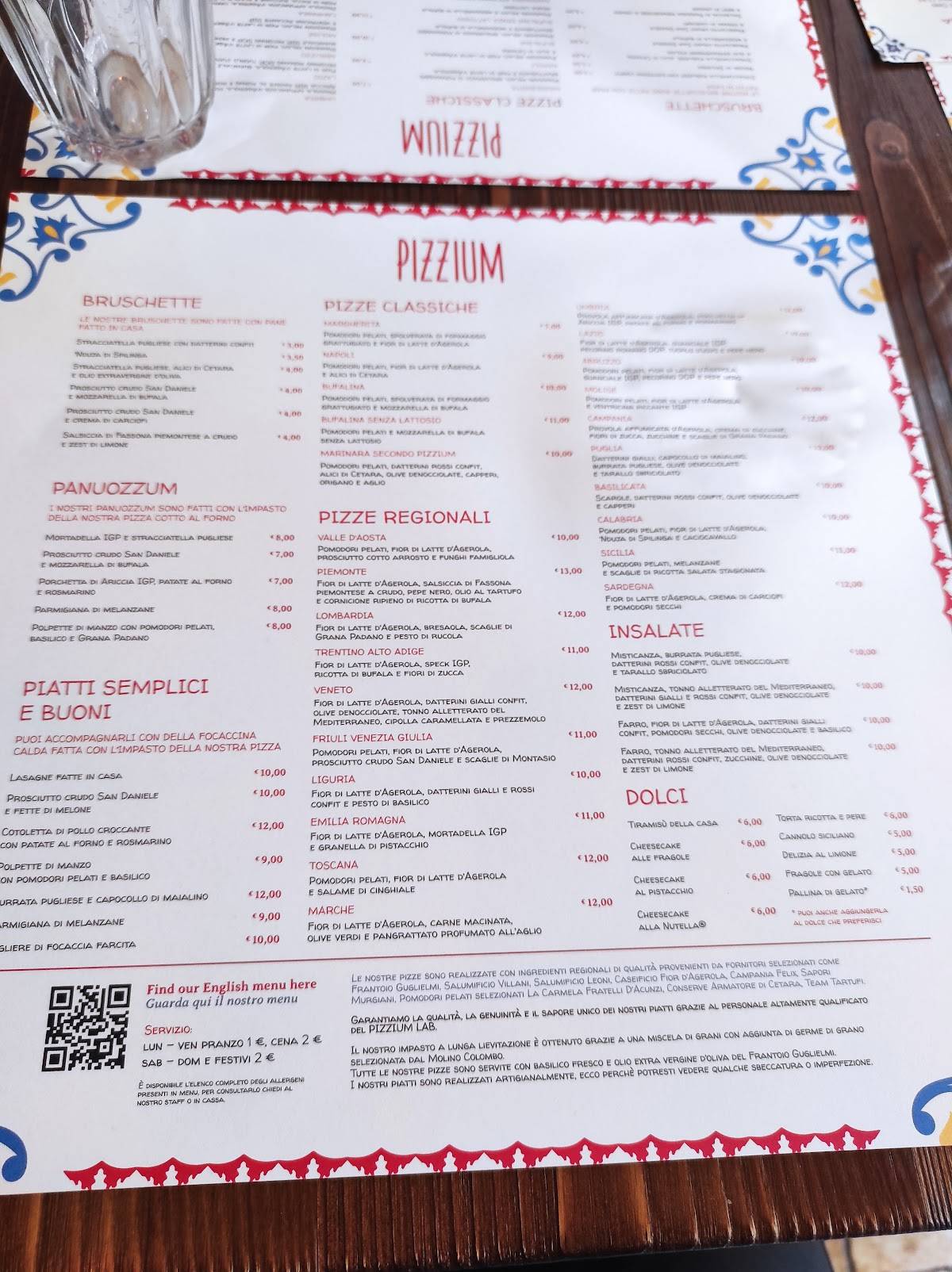 Menu di Pizzium - Novara 