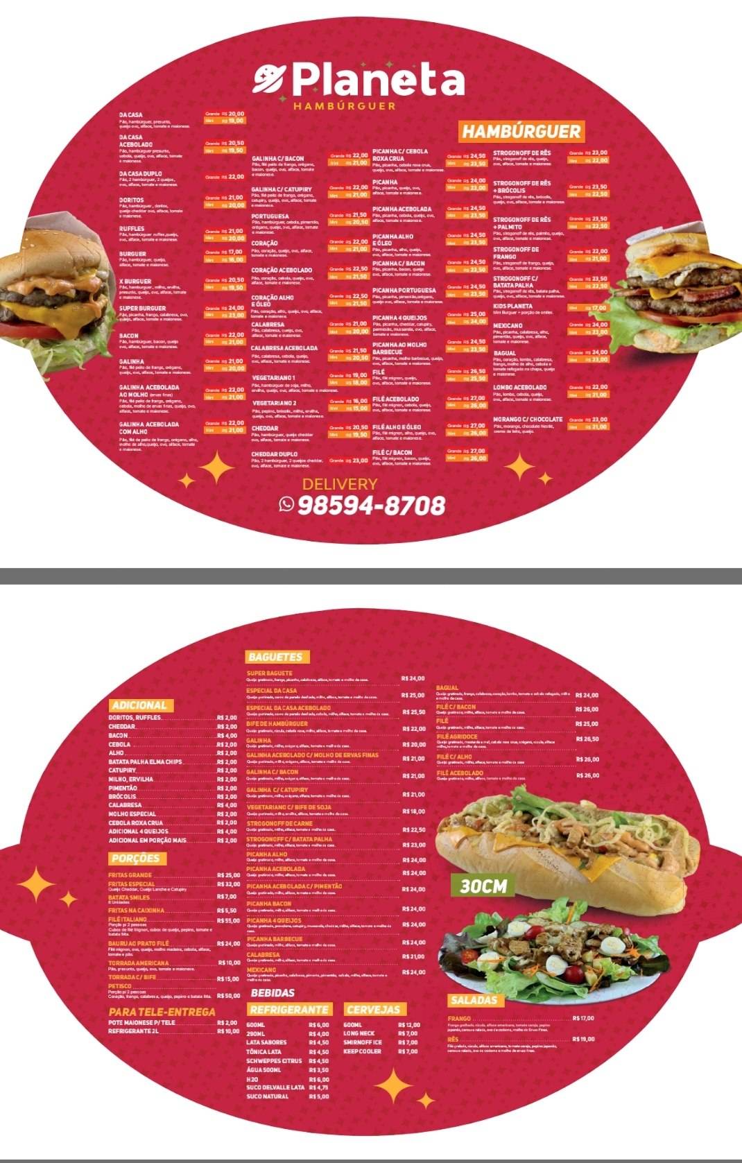 Planeta Hamburguer cardápio