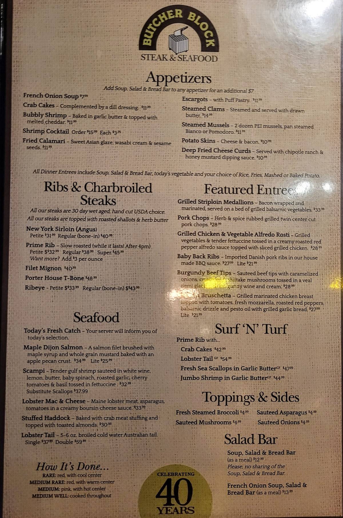 Menu at Butcher Block pub & bar, Plattsburgh