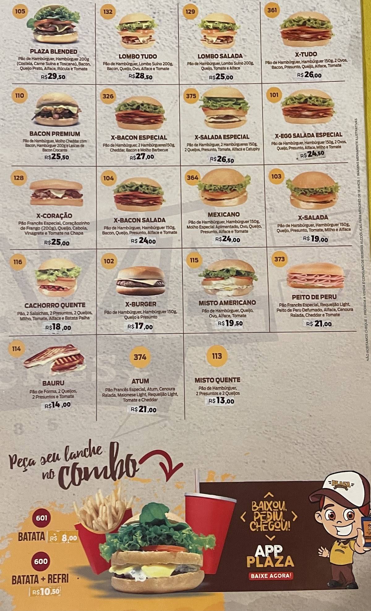 Plaza Lanches cardápio