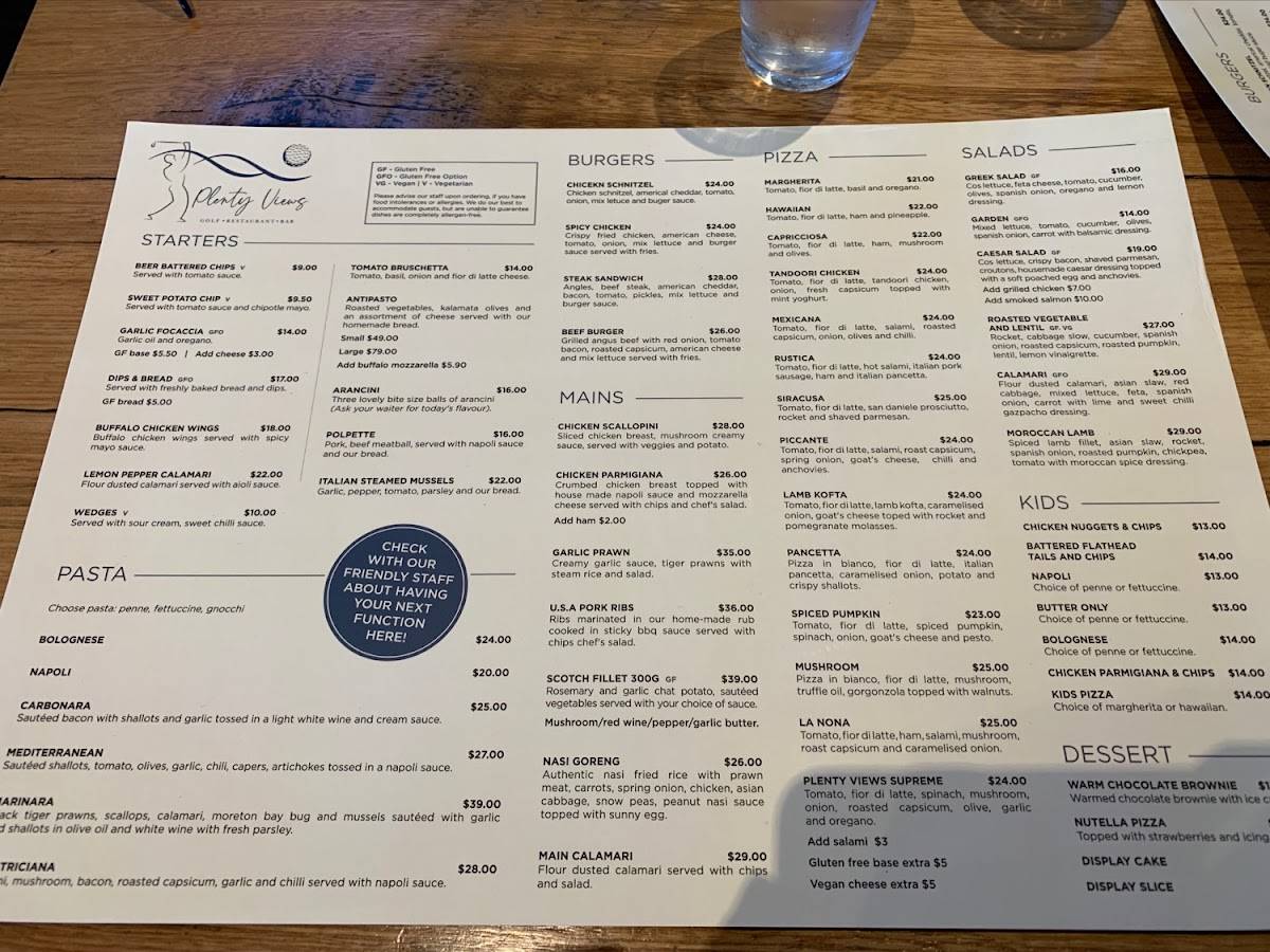 Menu at Plenty Views Bar Restaurant, Plenty