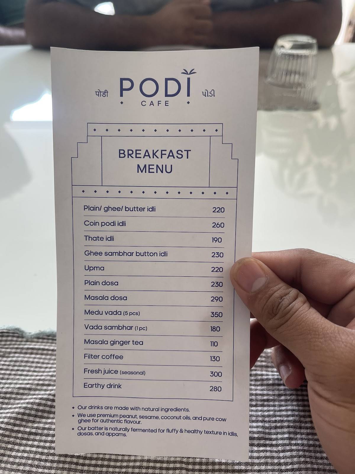 Podi Cafe menu