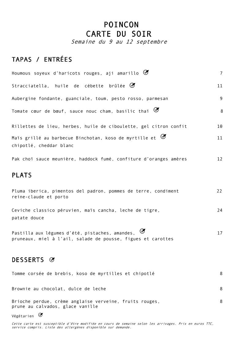 Menu de Poinçon Paris