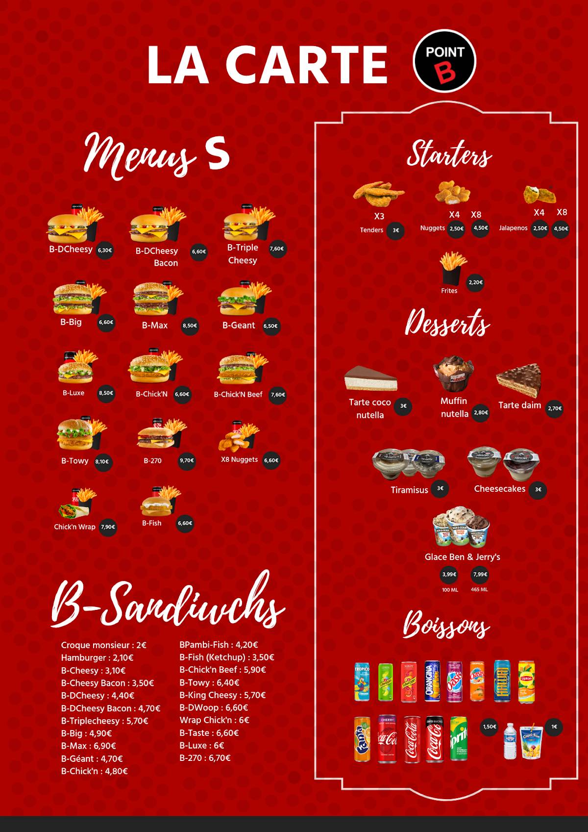 Menu de Point b nice