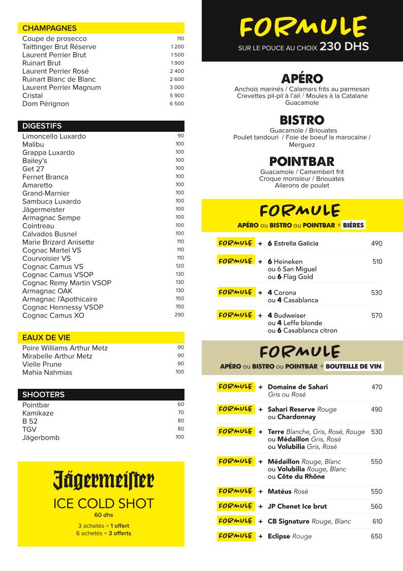 Menu de Pointbar Marrakech