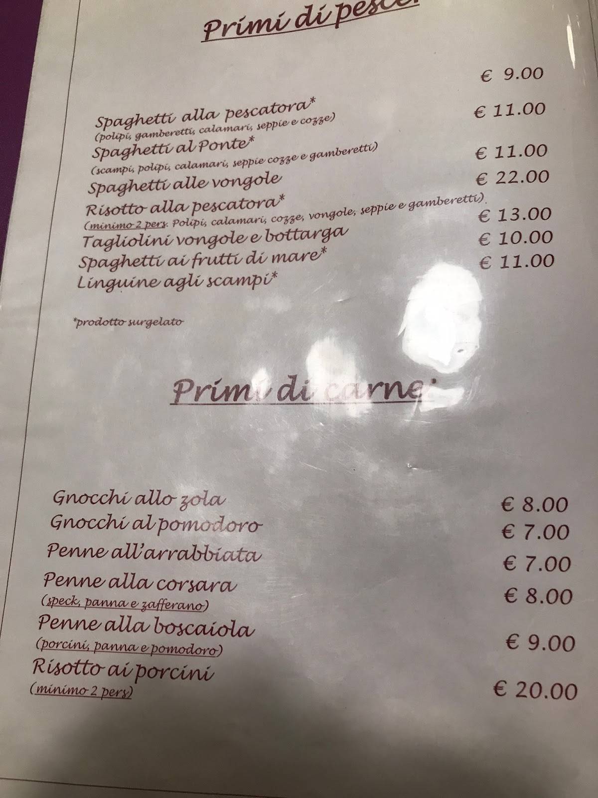 Menu di Ponte Vecchio 