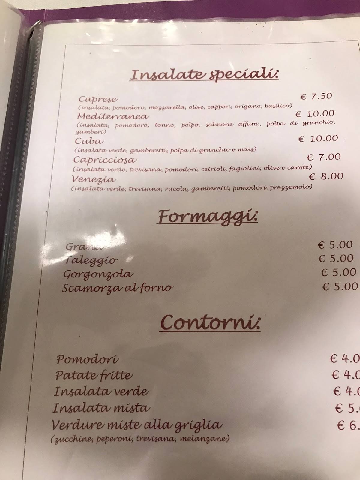 Menu di Ponte Vecchio 