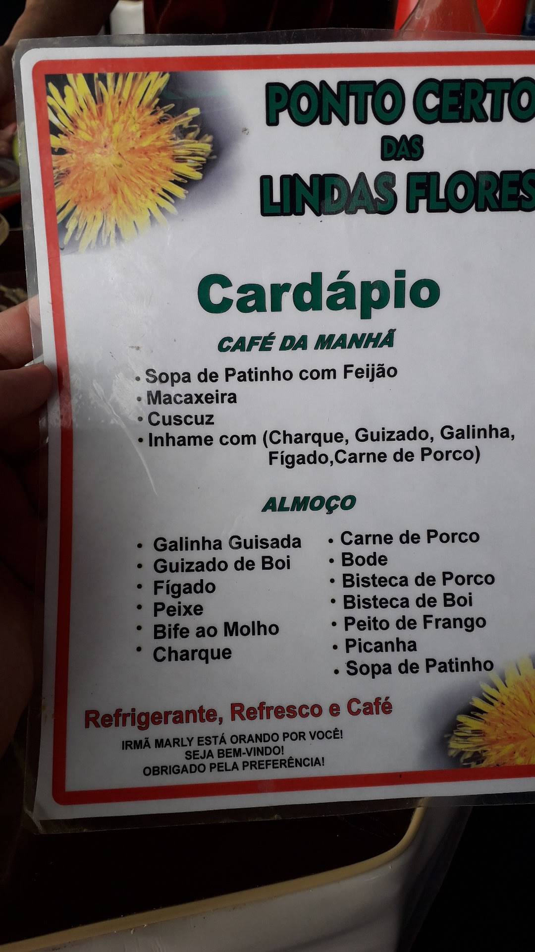 Menu Em Ponto Certo Das Lindas Flores Restaurante Recife