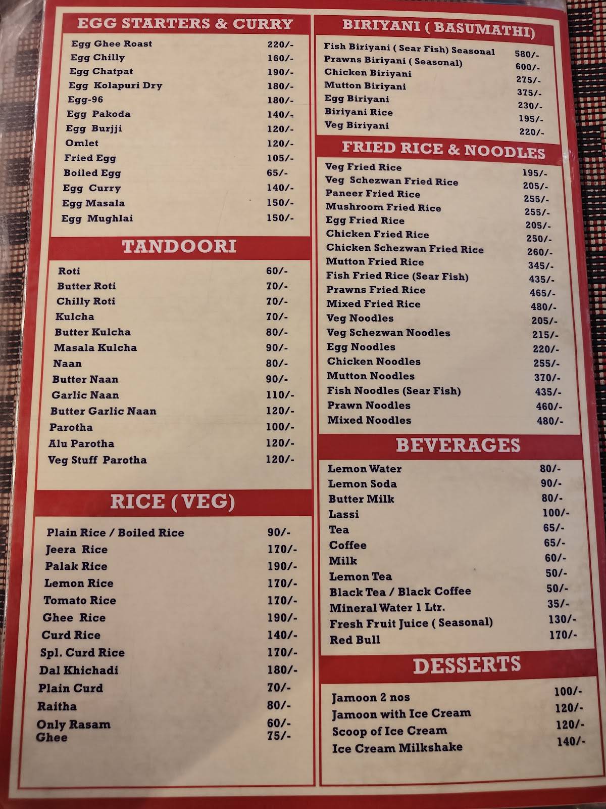 Poojari's Fish Land menu