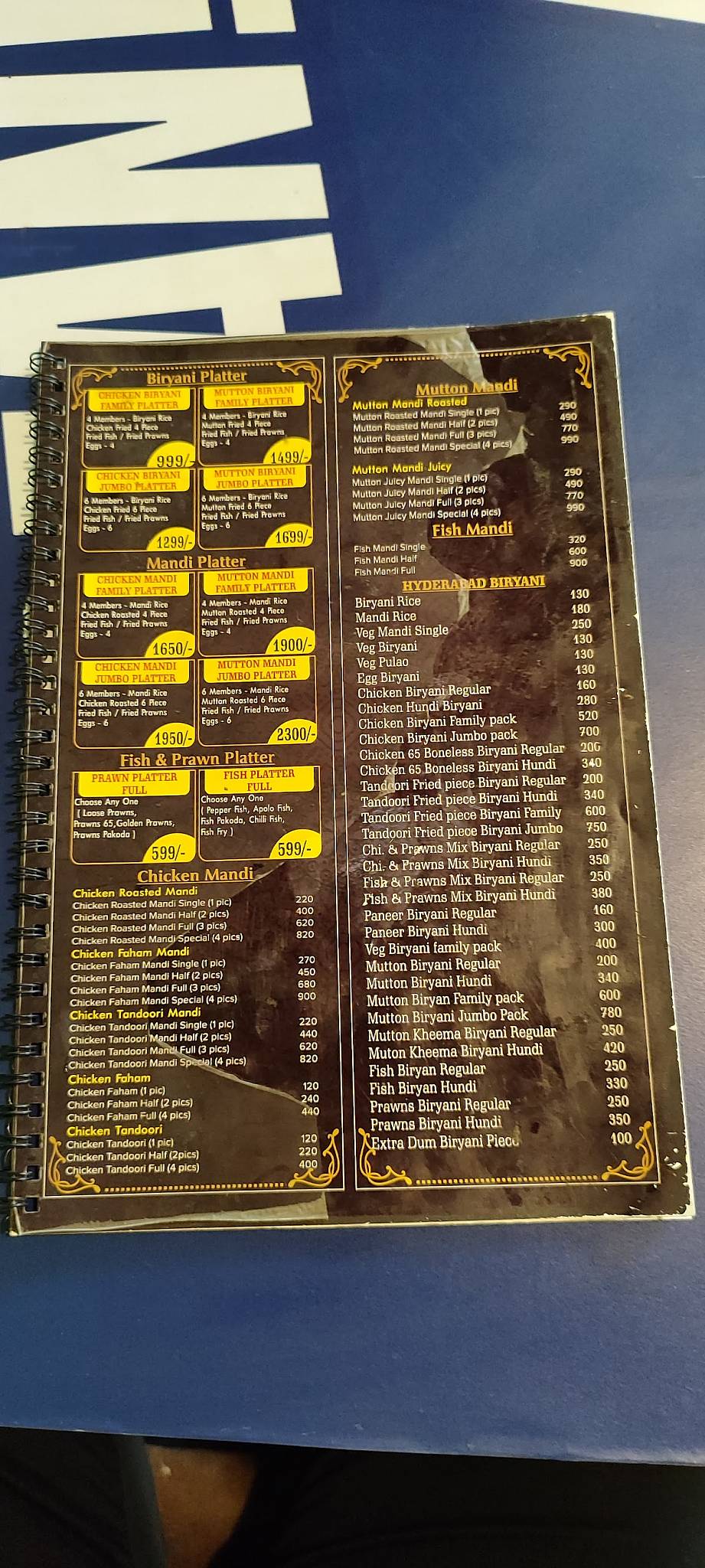 Prince Bawarchi menu