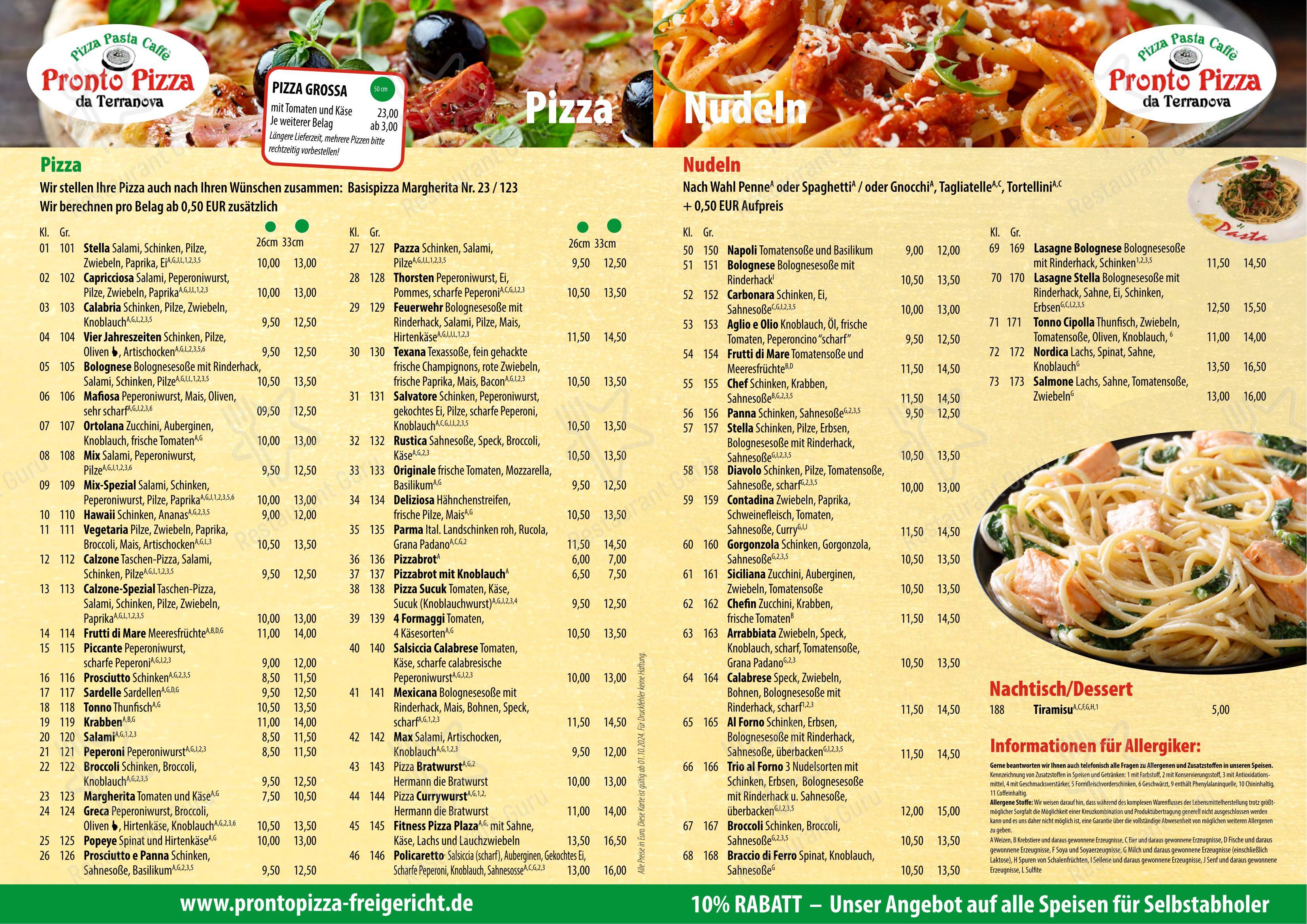 pronto pizza da terranova lieferservice