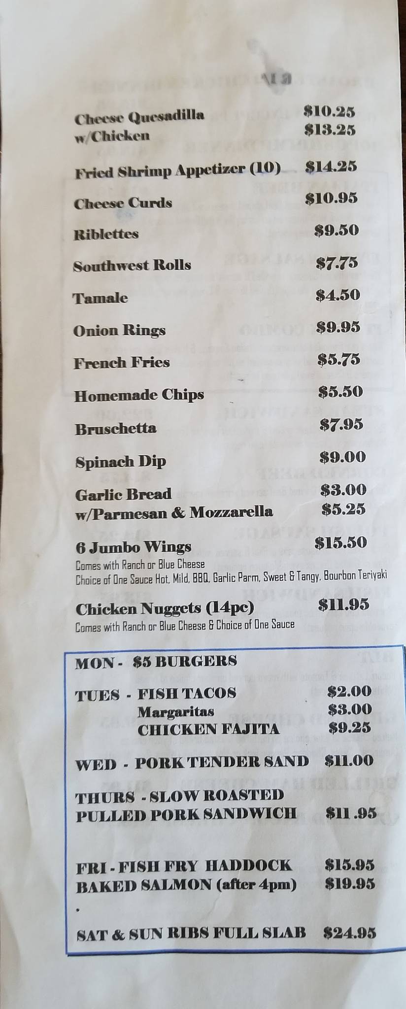 Menu at all inn pub grub holiday hills
