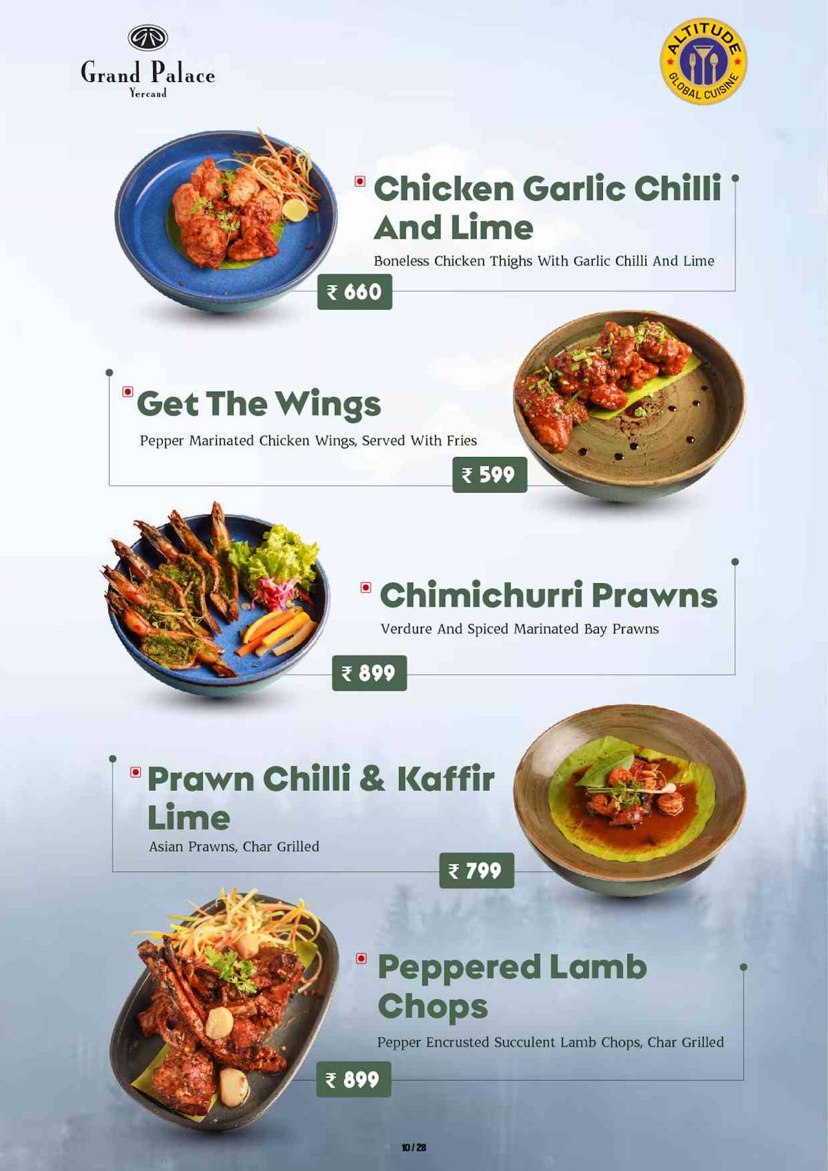 Altitude Global Cuisine Restaurant in Yercaud menu