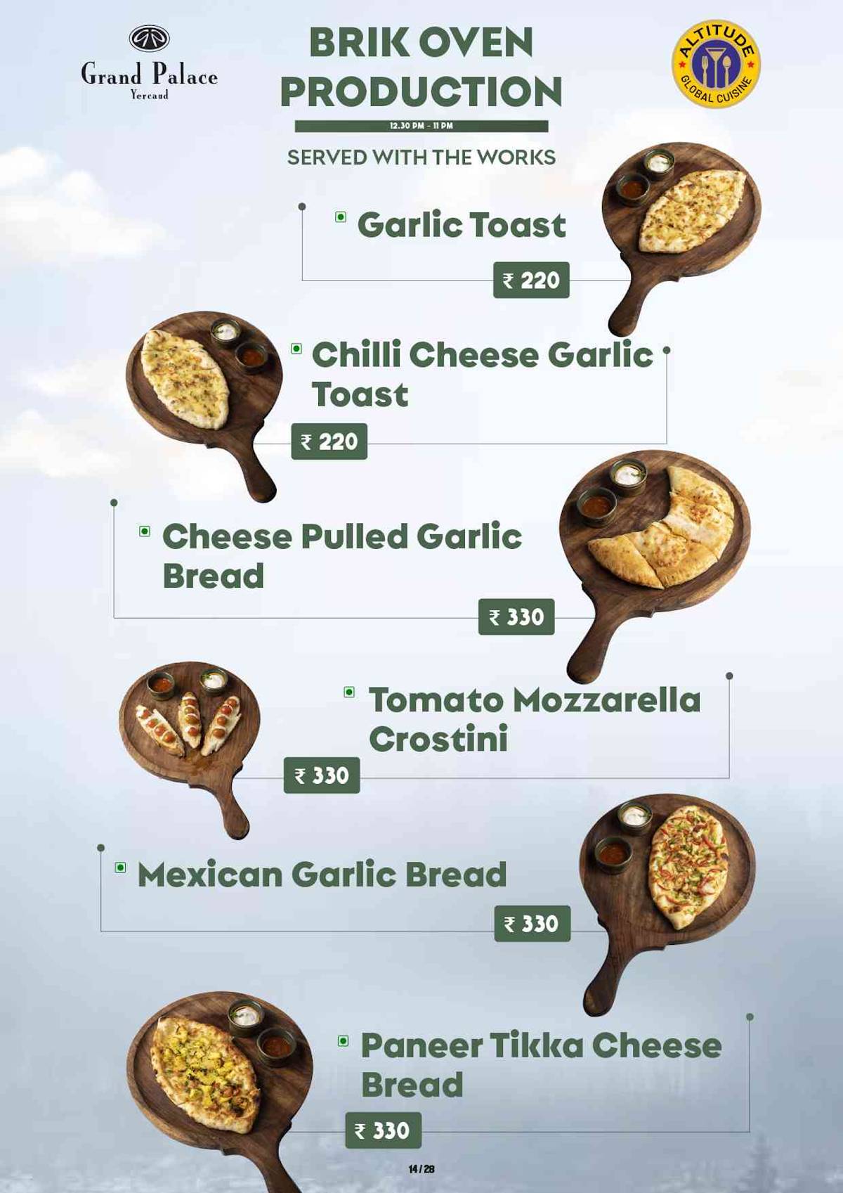 Altitude Global Cuisine Restaurant in Yercaud menu