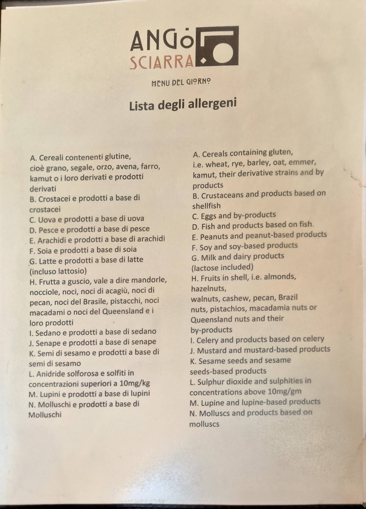 Menu di Angolo Sciarra 