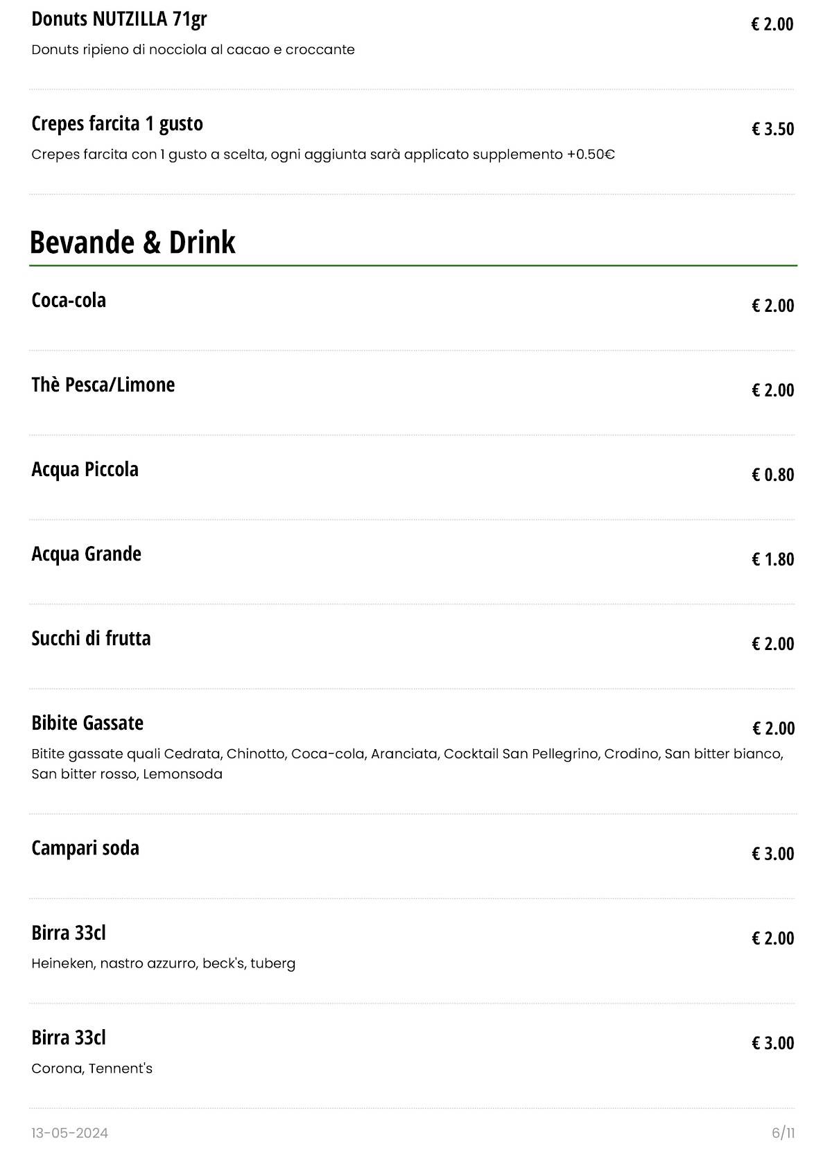 Menu di BAR ISOLA VERDE 