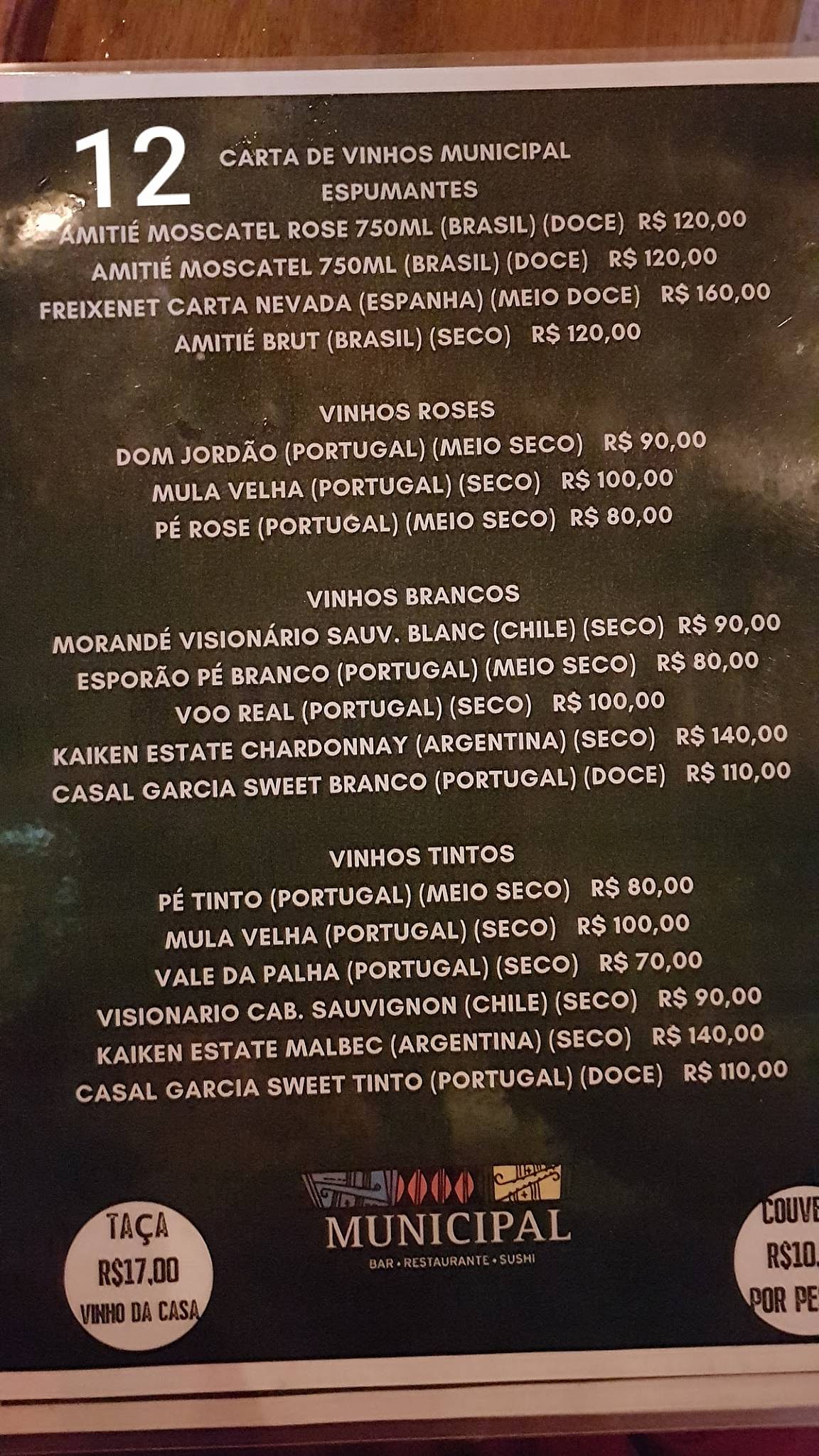 Bar Municipal cardápio