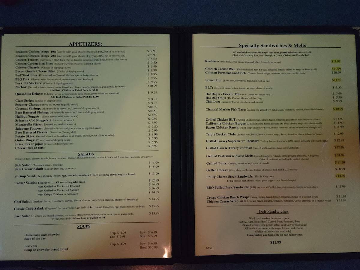 Menu at Channel Marker pub & bar, Edmonds