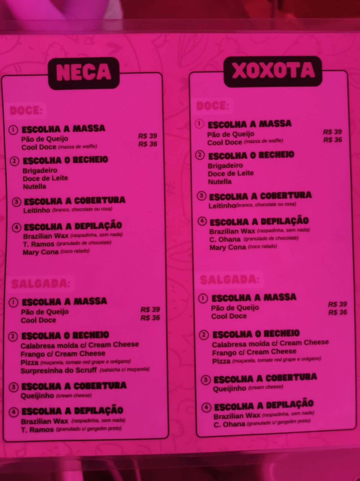 Cool Doce cardápio