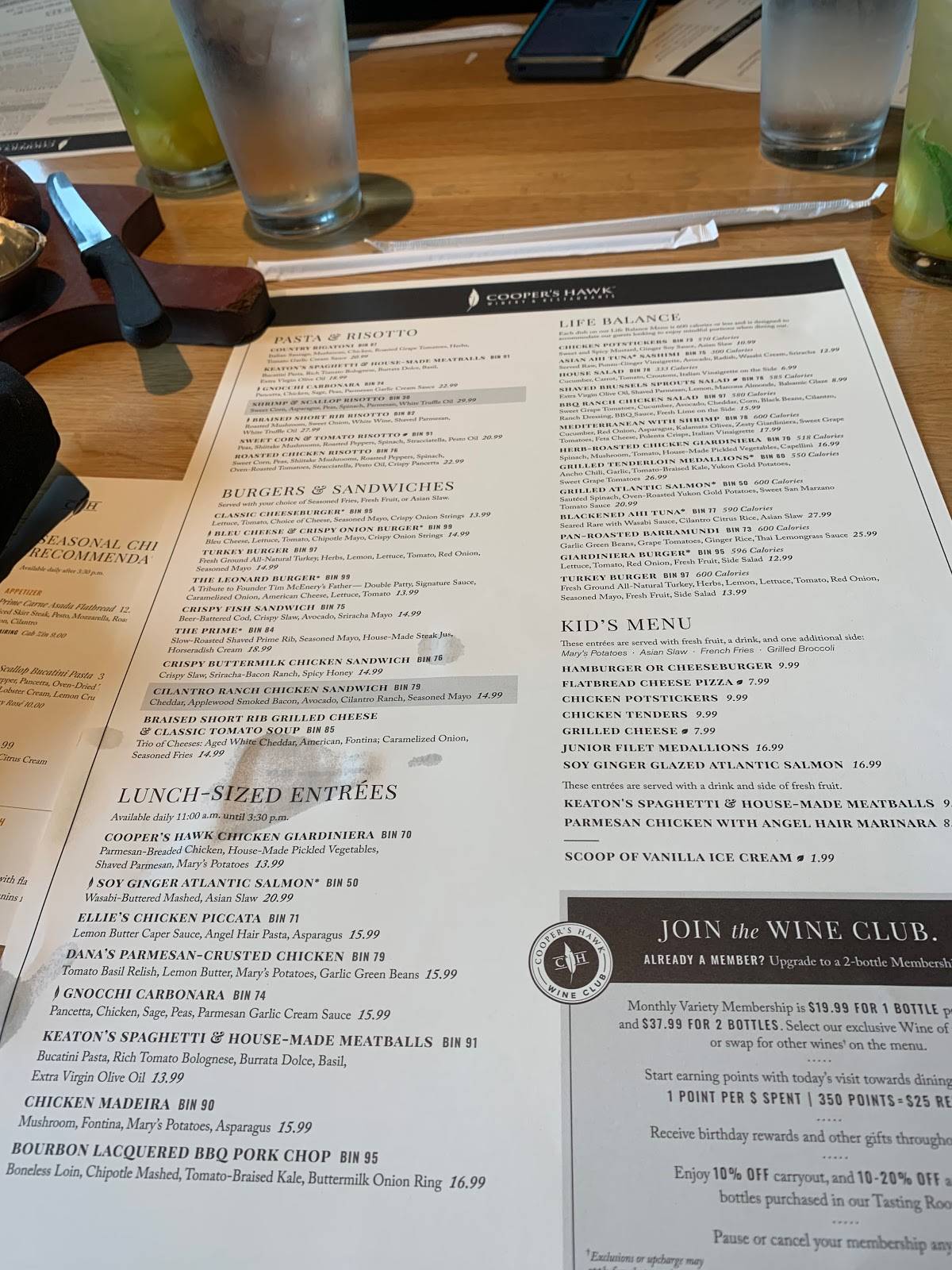 Menu at Cooper's Hawk Winery & Restaurant- Coconut Creek, Coconut Creek