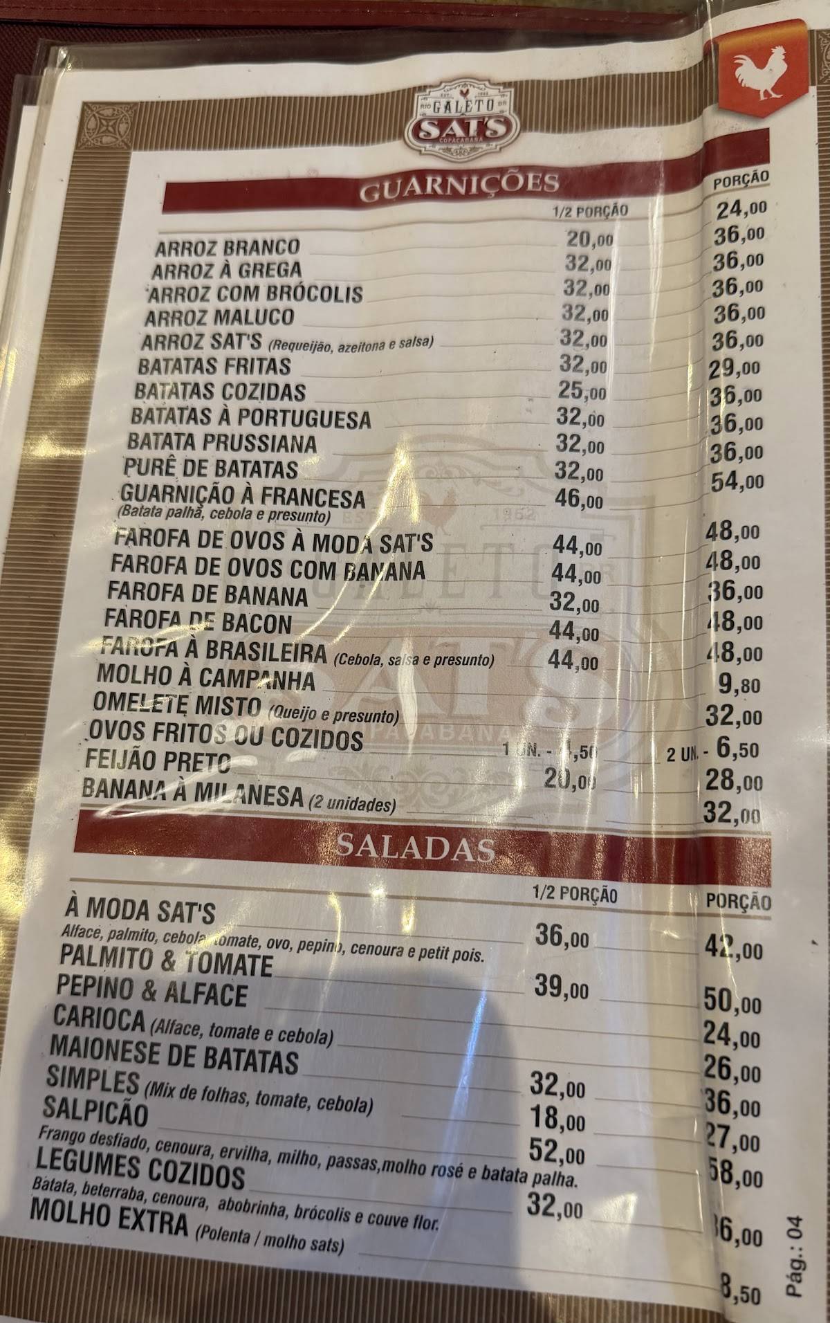 Galeto Sat's cardápio