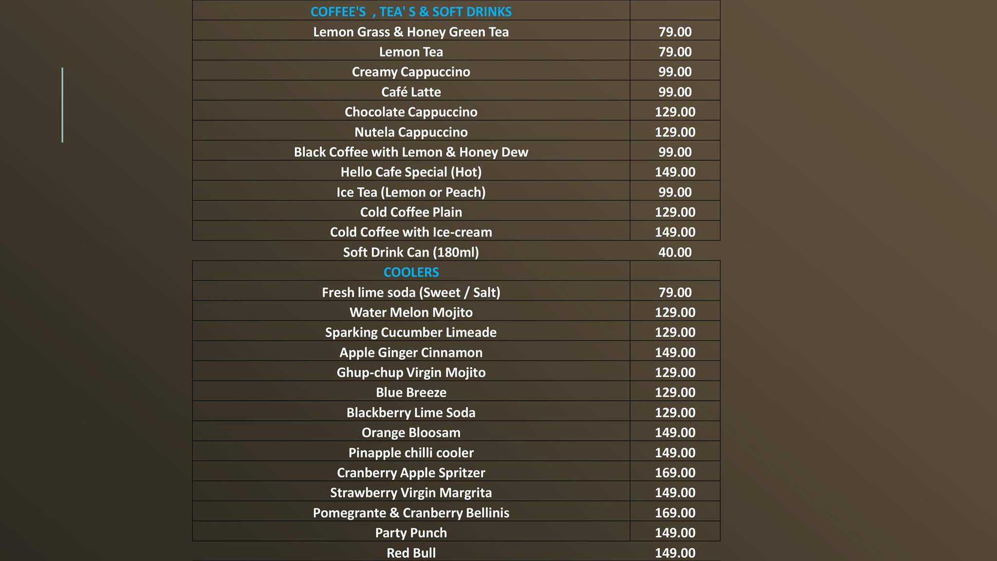 HELLO, CAFE ho! menu