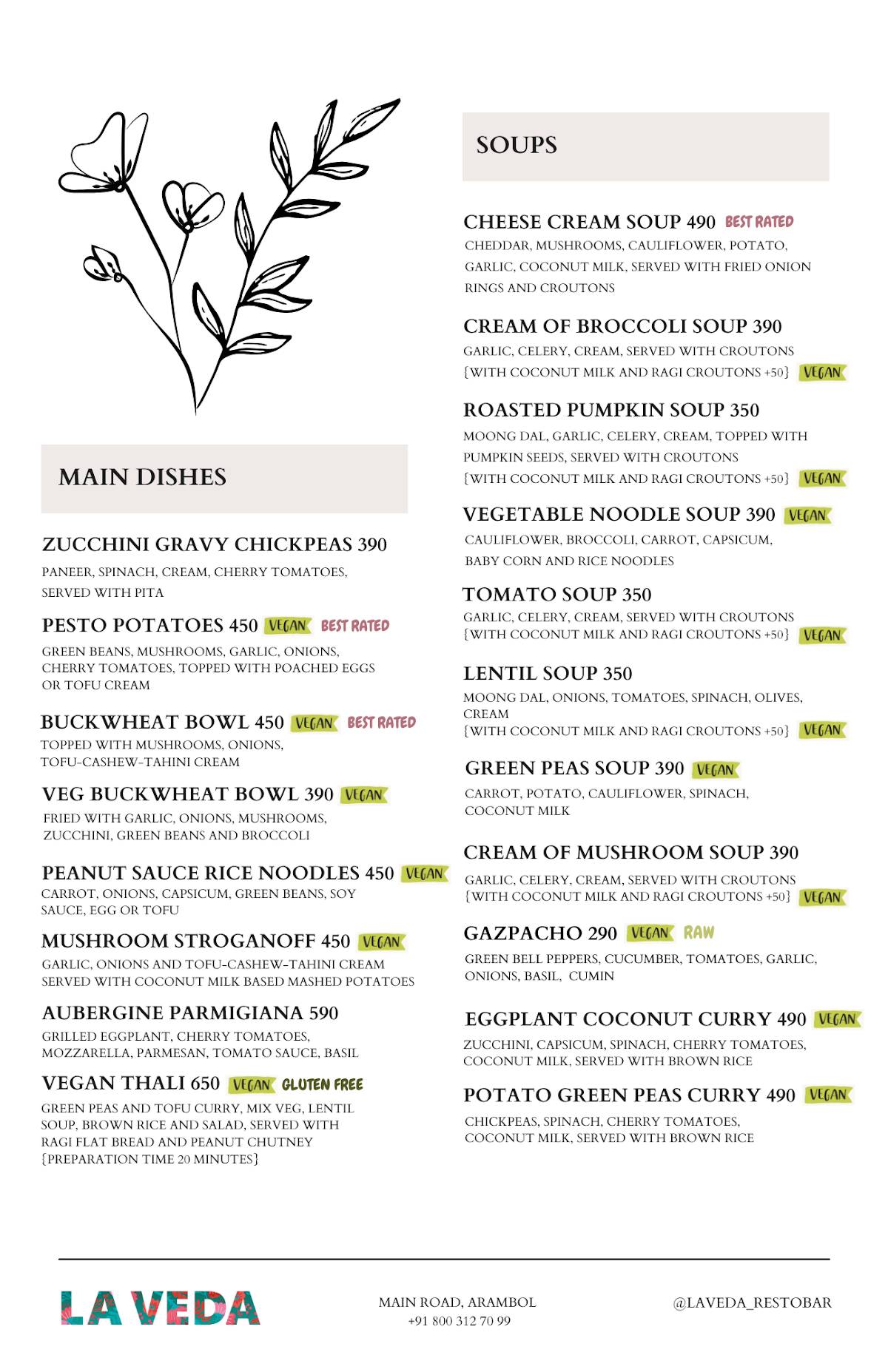 La Veda Resto&Bar menu