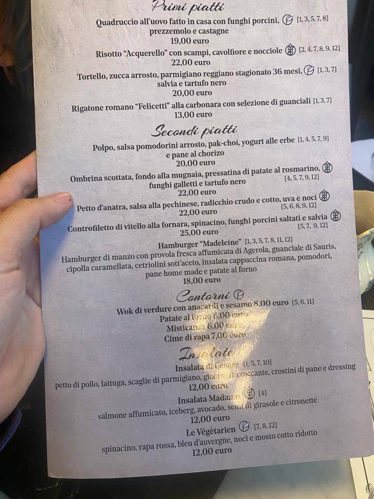Menu di Madeleine Rome 