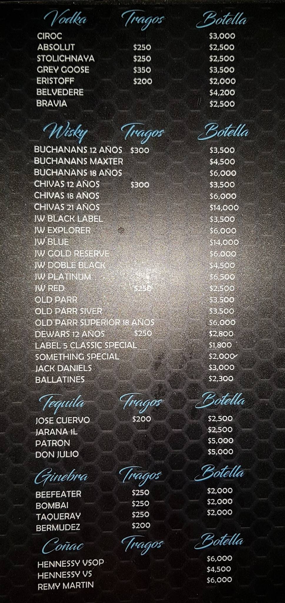 Carta de Mixer Bar and Lounge, Santo Domingo Este