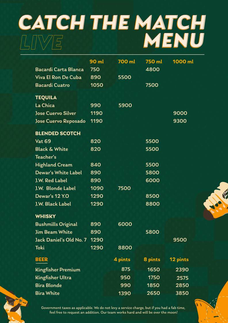 Monkey Bar menu