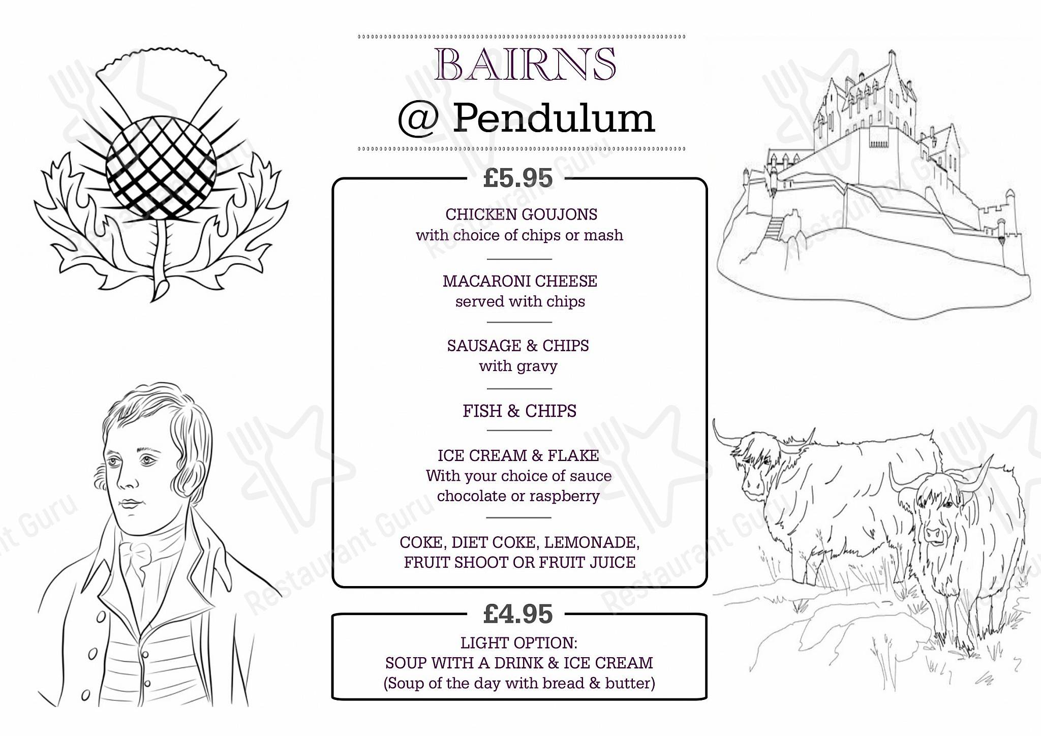 Menu at Pendulum Bar & Grill, Paisley