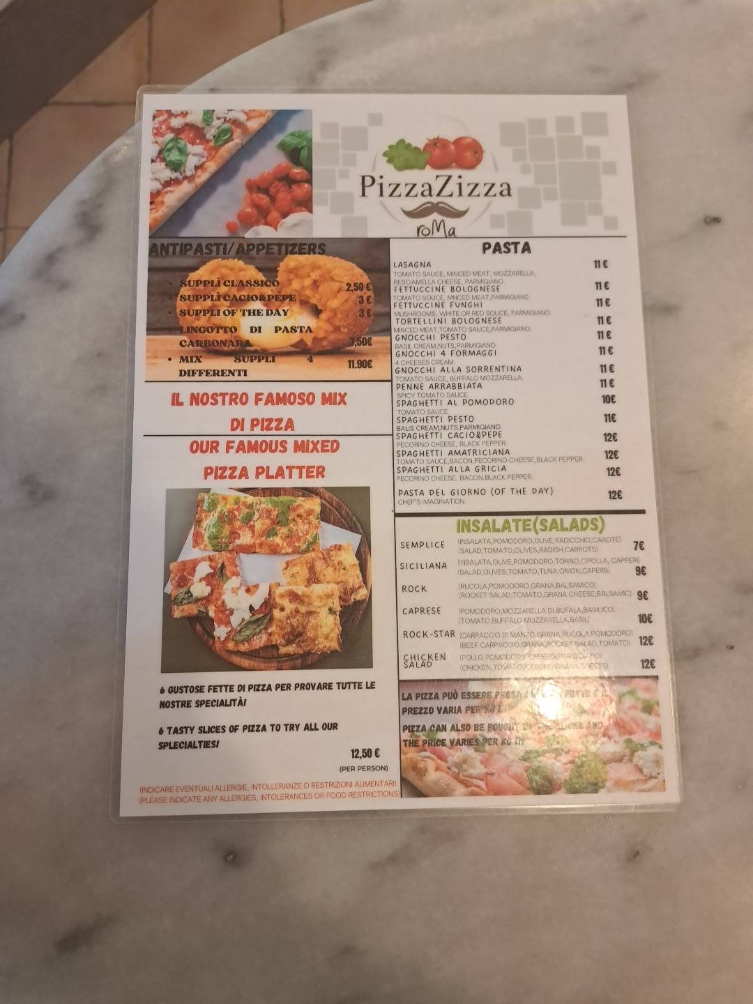 Menu di Pizza Zizza Roma 